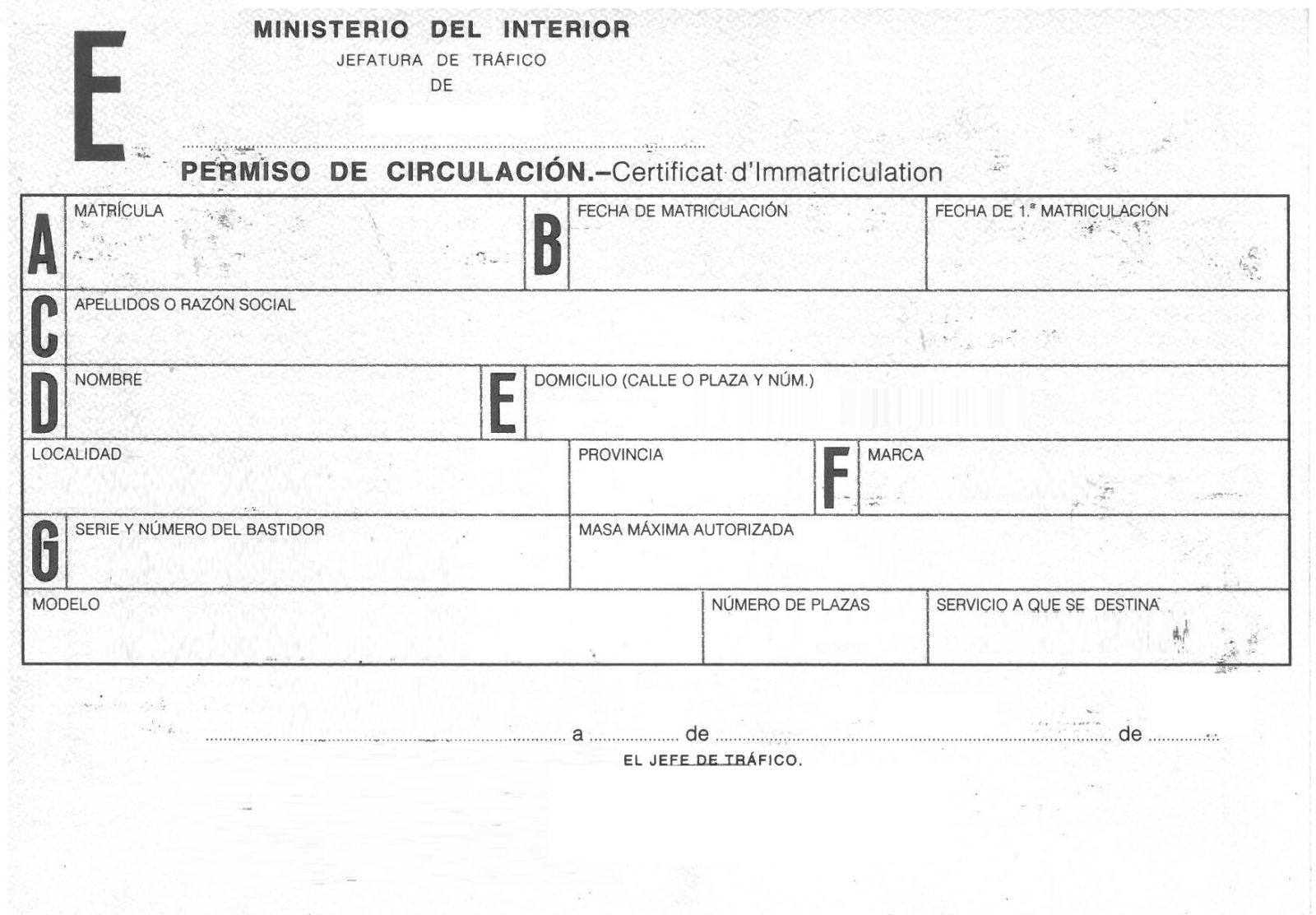 Permiso de circulación de un vehículo