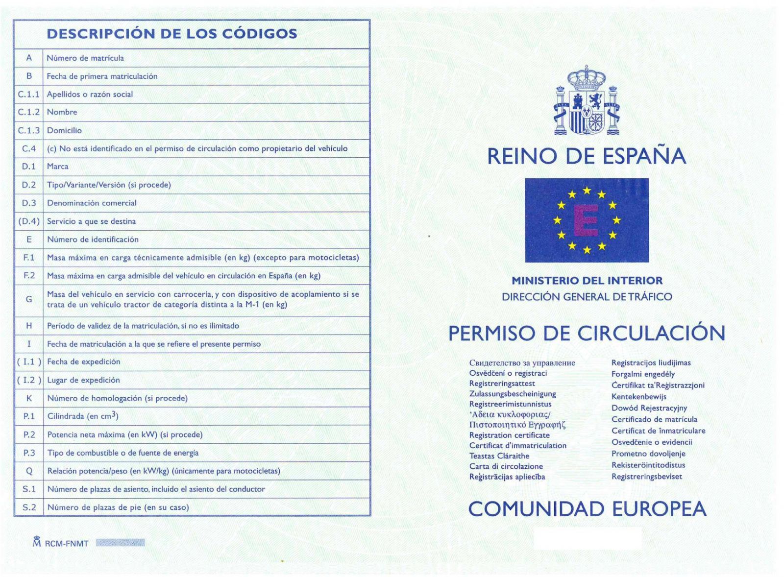 Permiso de cirulación del Reino de España, Comunidad Europea